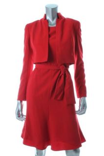 Anne Klein New Carnelian Red Stretch 2 Piece Belted Jacket Dress Suit 