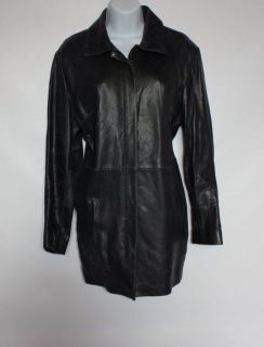 Anne Klein Black Leather 3 4 Length Leather Winter Coat Size L Nice 