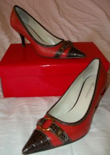 Anne Klein AK Red & Dark Brown Reptile Print Leather Pump Heels* 6.5 M 