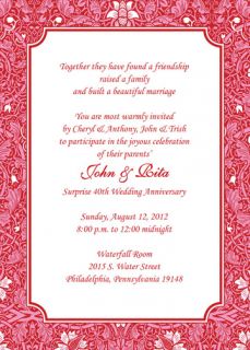   Personalized 40th Wedding Anniversary Party Invitations AP 014