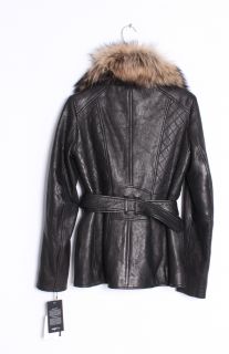 Andrew Marc Womens Sage Removable Fur Collar Lamb Skin Leather 