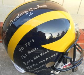Anthony Carter Autographed Michigan FULL STAT Helmet w 6 INSCRIPTIONS 