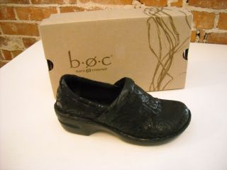 Born Peggy Black Floral Embossed Leather Slip on Clog Shoe 9 NEW