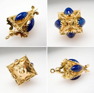 Vintage Lapis Lazuli Bracelet Charm Pendant Italian Solid 18K Gold 
