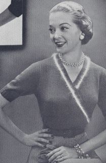 Vintage Knitting Pattern Knitted Angora Trim Sursplice Sweater Top 