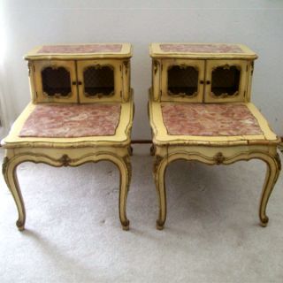 LovelyFrench Louis 16 XVI Style Marble Nightstand Endtable PAIR