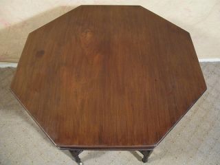 Antique English Solid Walnut Victorian Octagonal Accent Table c1900 
