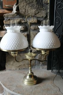VINTAGE STUDENT LAMP DOUBLE HOBNAIL MILK GLASS SHADE GORGEOUS