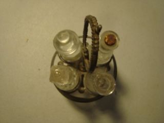 Antique Pewter Oil and Vinegar Cruet Holder Carousel Miniature Glass 