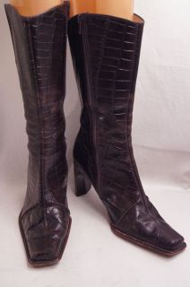 Antonio Melani Brown Faux Croc 8 M Womens Mid Calf Boots
