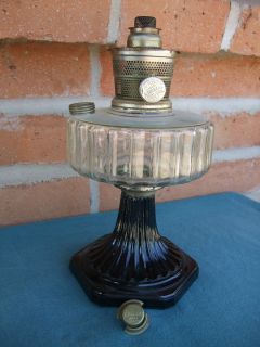 Vintage Aladdin Corinthian Lamp Black Amethyst and Crystal Glass Font 