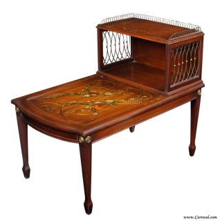 Antique Mahogany Hand Painted Telephone End Table