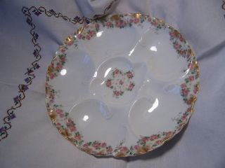 Antique Haviland Limoges 5 Well Porcelain China Floral Oyster Plate 