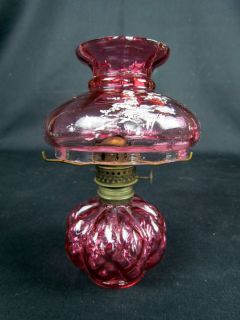 Antique Mary Gregory Miniature Art Glass Oil Lamp as Is
