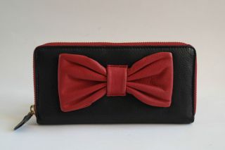 Antoni Alison NEW Black Red Bow Large Leather Zip Round Wallet Purse 