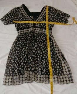 Anna Sui Silk Black Shimmer Star Babydoll Dress 2 XS