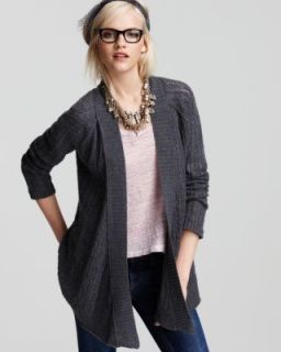 Aqua New Gray Cashmere Ribbed Trim Long Sleeves Open Front Cardigan 