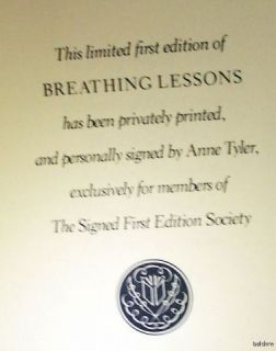 Breathing Lessons   SIGNED Anne Tyler   Limited First Edition 
