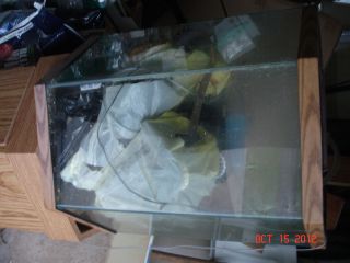 35 Gallon Hexagon Glass Aquarium Fish Tank with Oak Look Cabinet Stand 