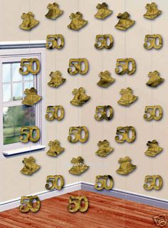 Golden Wedding Foil String Decorations 50th Anniversary