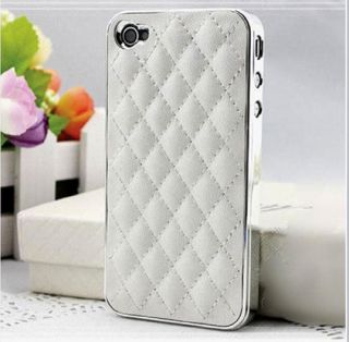 New Deluxe Leather Chrome Back Case Cover Skin for Apple iPhone 4S 4 
