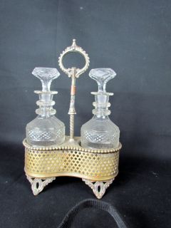 Antique Victorian Silverplate 2 Decanter Liquor Bottle Set