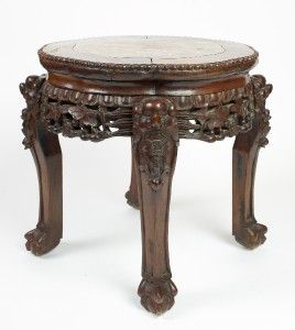   Antique Carved Rosewood Marble Pedestal Stand Table WOW