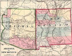map of the Arizona and New Mexico territories, showing existing 