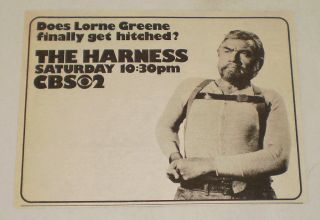 1974 CBS tv ad ~ THE HARNESS ~ Lorne Greene