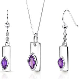 Art Deco 1 00 cts Marquise Shape Sterling Silver Amethyst Pendant 