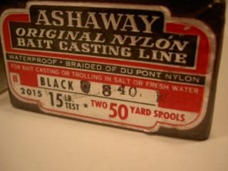 Vintage Old Fishing Line Ashaway Display w Box 4 Lure Bait Tackle 