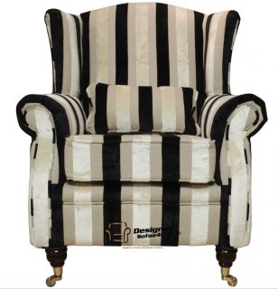 Ashley High Back Wing Chair Fireside Armchair Venetian Black White 