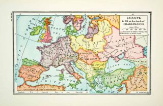   Map Europe Charlemagne Spain Italy Asia Minor Empire Kingdom Esthonia
