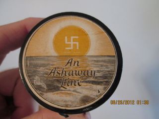 Vintage Ashaway Swastika WWII fishing line wood spool lure line reel 