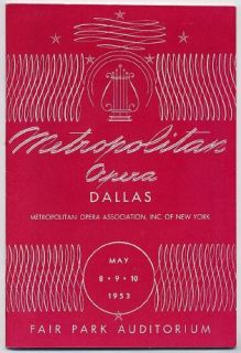 Metropolitan Opera Program Dallas Texas 1953 Tucker Merrill Peters 
