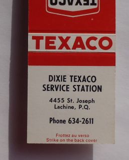 1970s Matchbook Dixie Texaco Service Station 4455 St Joseph Lachine QC 