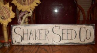 Primitive Wood Sign Rustic Hand Painted Shaker Seed Co Vtg Store 