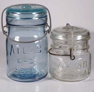 ATLAS Cornflower Blue PINT and ATLAS HP w/ T Dims Fruit Jars