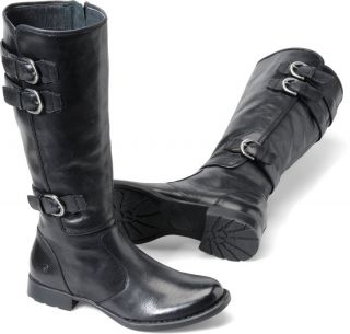 Womens Born Flat Boot Attila Black Burnished Leather B30603