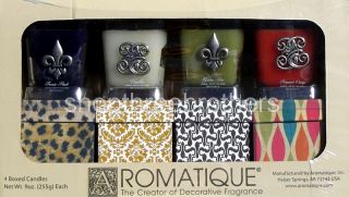 New Set of 4 Boxed Aromatique Scented Candles in Glass 255g 4 Assorted 
