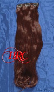 16  Auburn Wavy Human Hair Extensions 4 Clip Ons on In