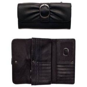 Audrey Brooke Leather Checkbook Wallet One Size Dark Grey $65 Zippered 