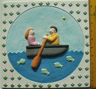 1982 Whimsical Folk Art Pottery Rowboat Ltd Edition Artist Ken 