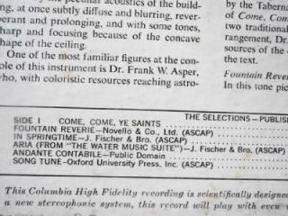 Frank Asper LP Mormon Tabernacle Organ Recital 1960S