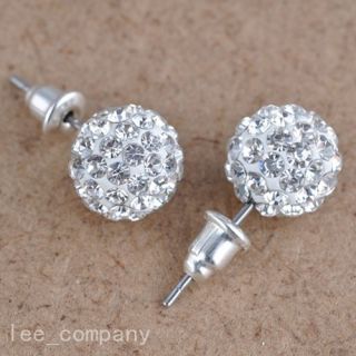 Austrian Crystal Pave Disco Clay Round Ball Beads Steel Stud Earrings 