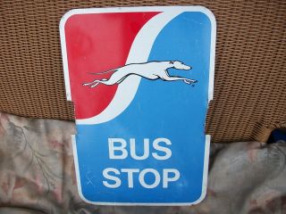 Authentic Greyhound Bus Stop Sign Double Sided Street Highway 