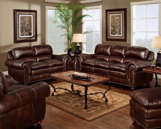 Newport Upholstery Aspen Bonded Leather 4pc Stationary Sofa Set   Sofa 