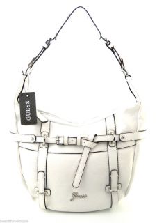 Guess White Faux and Patent Leather Avera Hobo Shoulder Handbag