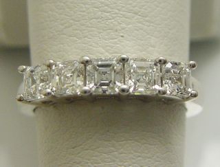 Diamond Band, Asscher Cut Diamond Ring, 5 Stone 1.25ct Total 14K White 