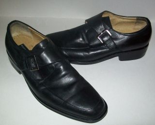 Aston Grey Platinum Black Dress Shoes Monk Strap Sz 9 Leather Slip On 